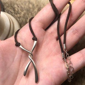 Sterling silver intertwined suede necklace